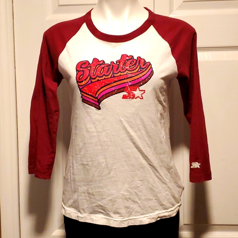 Starter Women's Burgandy/White Baseball Shirt - Size Small